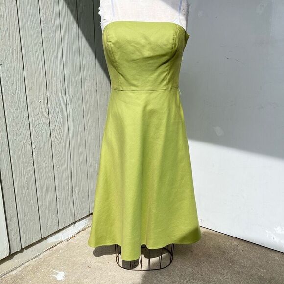 Y2K Ann Taylor Strapless Dress Sz 6 Green Cotton Silk Twill Corset Bodice - Picture 11 of 12